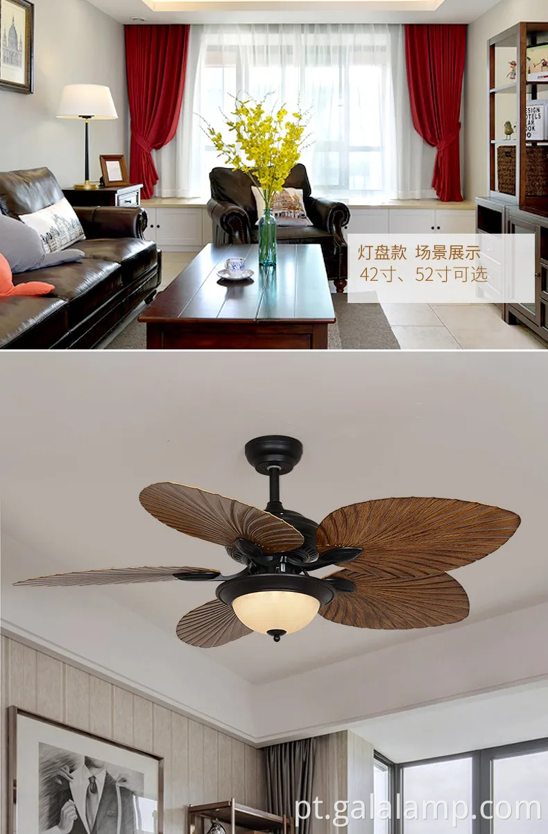 Lâmpada de ventilador de teto de controle remoto retrô para sala de jantar